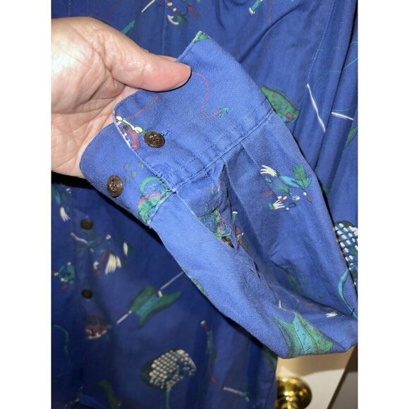 Vintage GAP Fishing Fisherman Print Button Down Mens Shirt Rod Reel Tacks - Picture 5 of 11